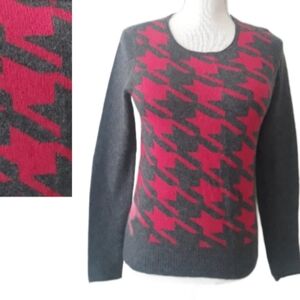 Halogen Gray Cashmere Sweater  Pink Geometric Design - Size XS Pullover Sweater